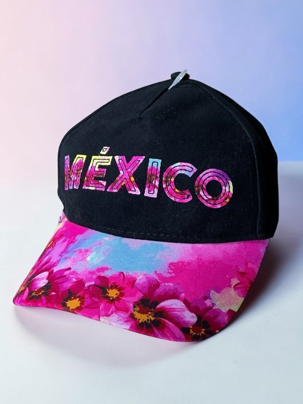 Mexico Baseball Hat Trucker Cap Tropical Island Theme Women Black Pink NWT OS